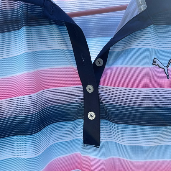Puma Blue and Pink Striped Gradient Polo Size Medium MSP$50 - Picture 11 of 16